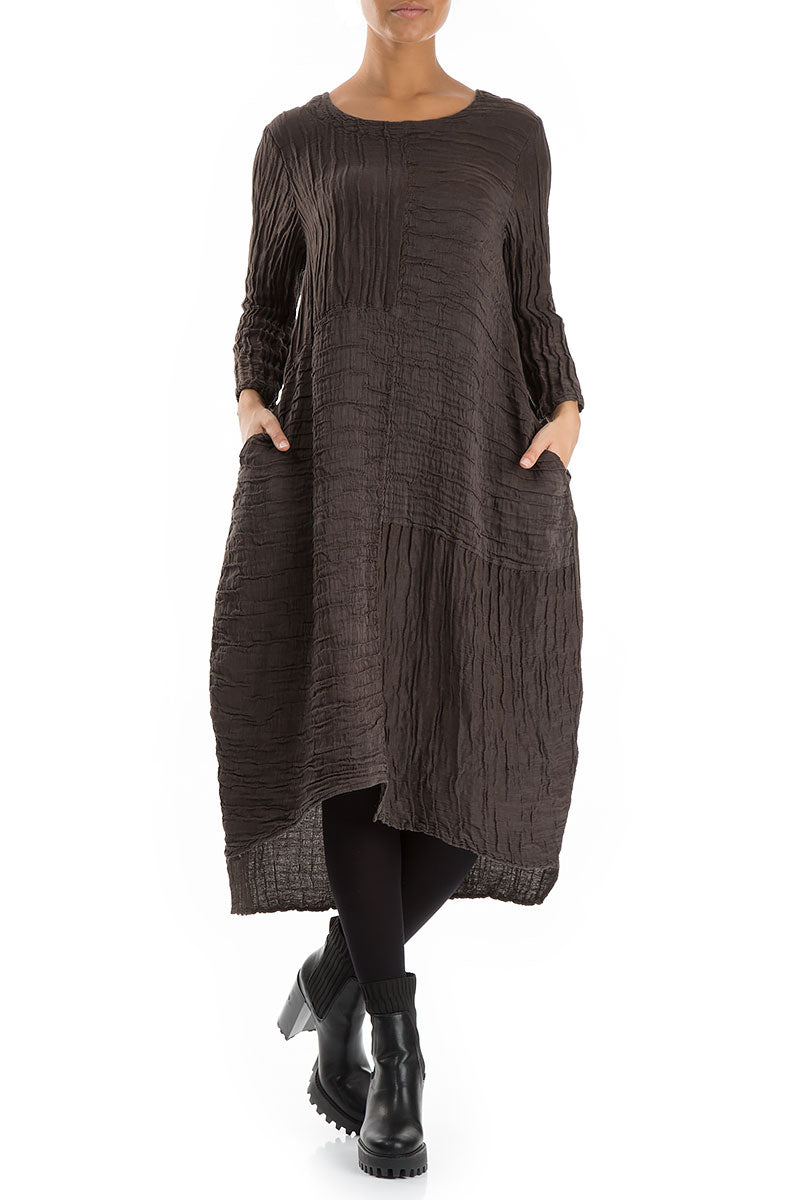 Asymmetrical Crinkled Ash Silk Linen Dress 3