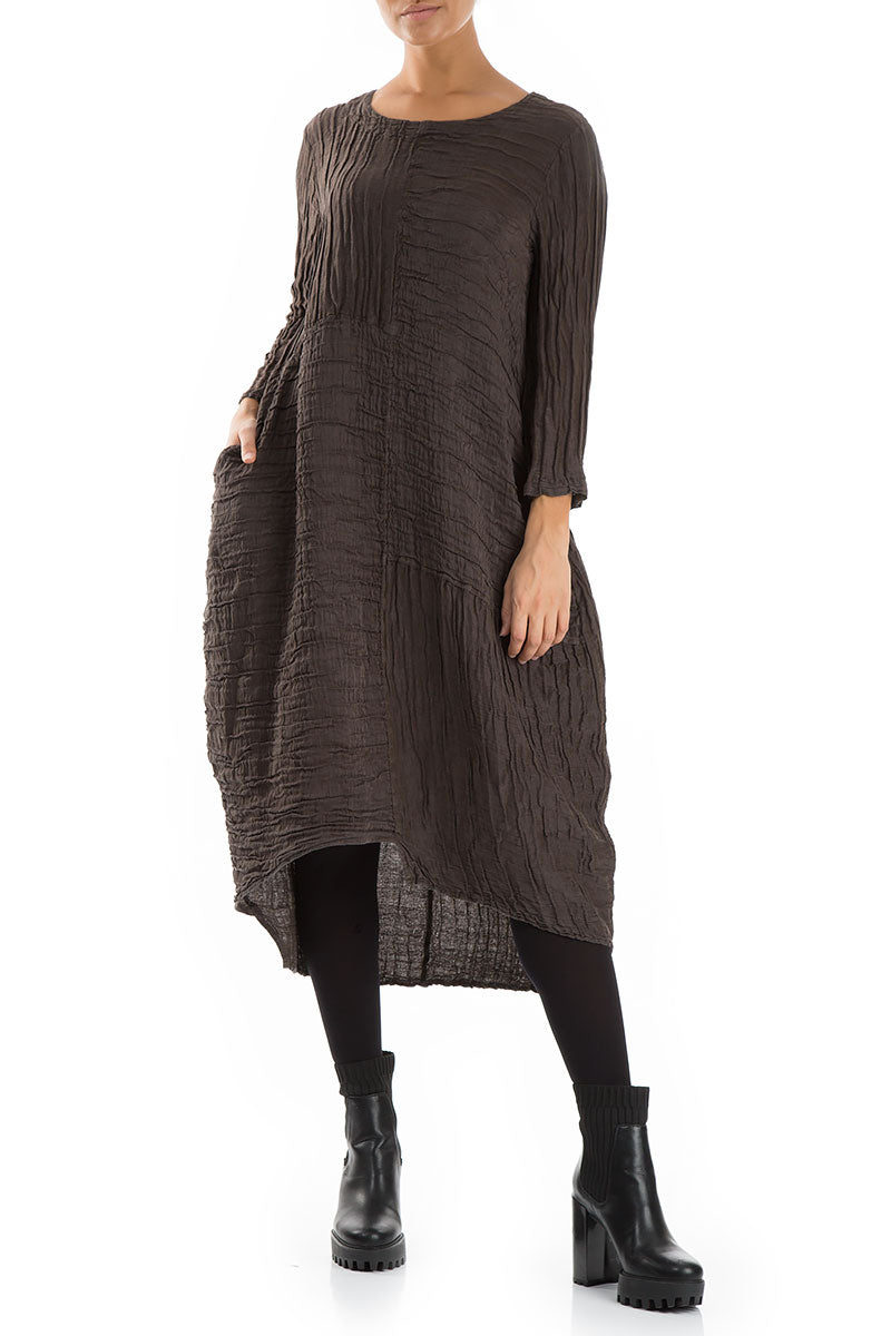 Asymmetrical Crinkled Ash Silk Linen Dress