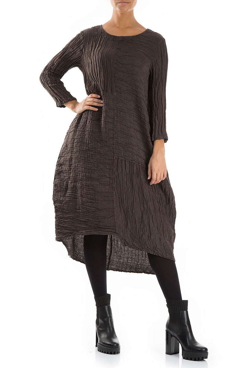 Asymmetrical Crinkled Ash Silk Linen Dress