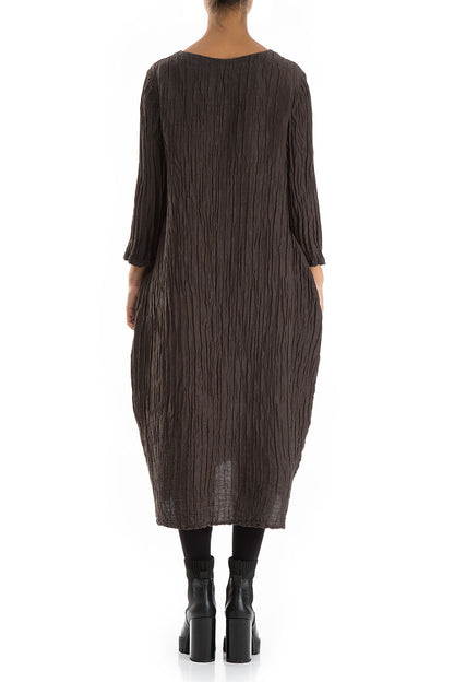 Asymmetrical Crinkled Ash Silk Linen Dress