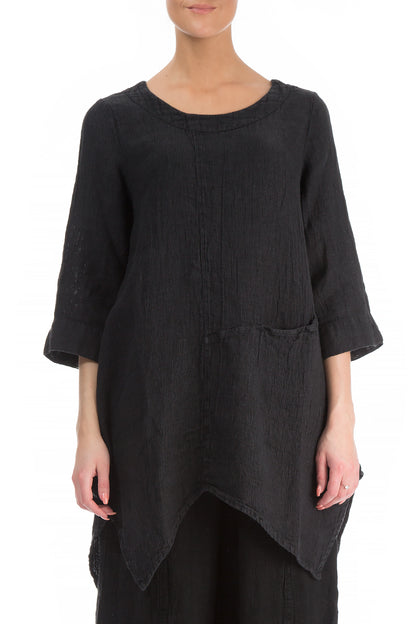 Asymmetrical Dark Grey Mélange Linen Tunic