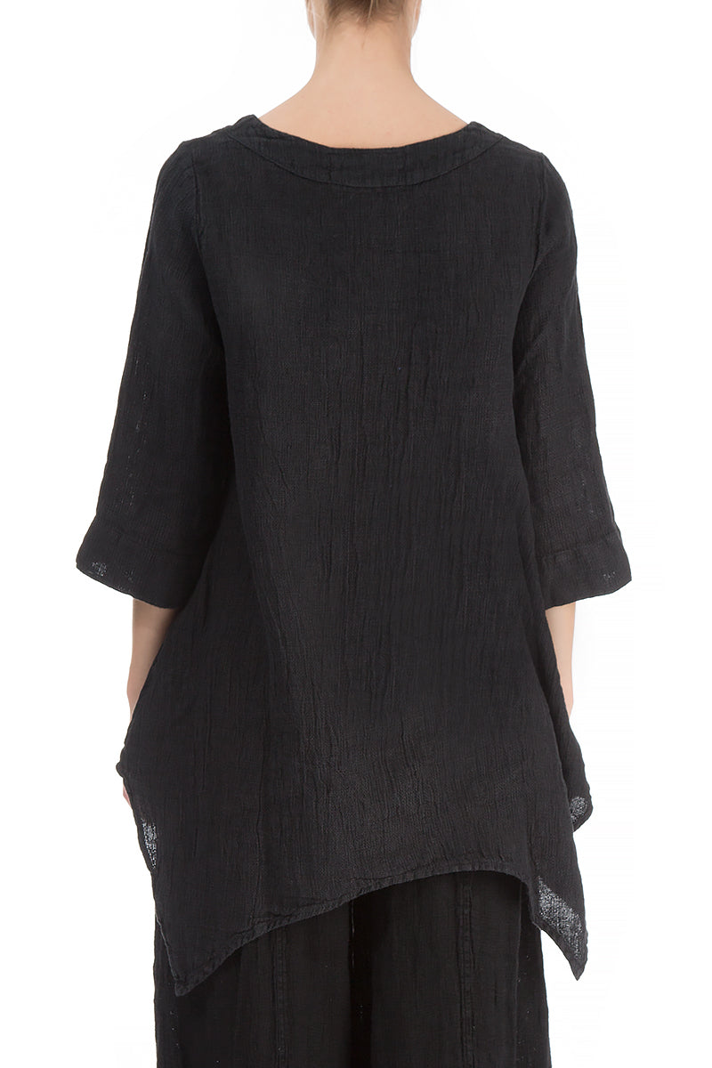 Asymmetrical Dark Grey Mélange Linen Tunic