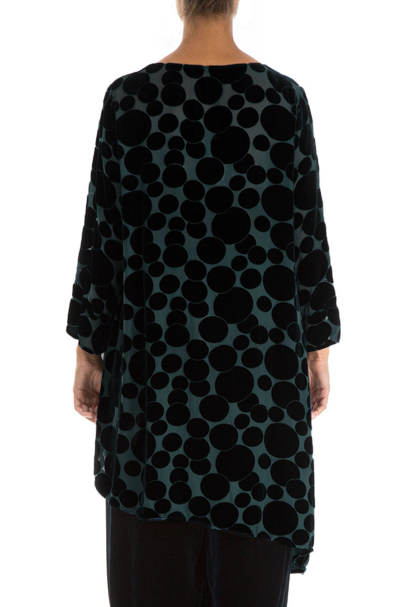 Asymmetrical Devoré Bubbles Peacock Silk Velvet Tunic