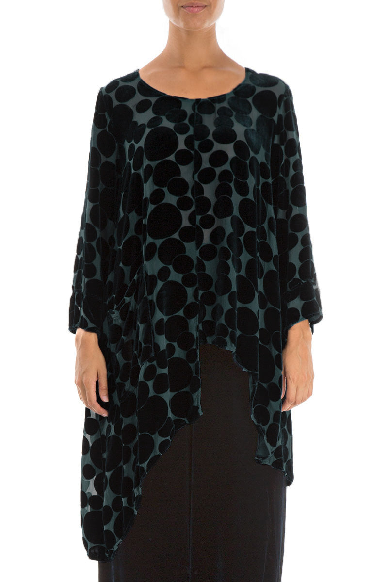 Asymmetrical Devoré Bubbles Peacock Silk Velvet Tunic