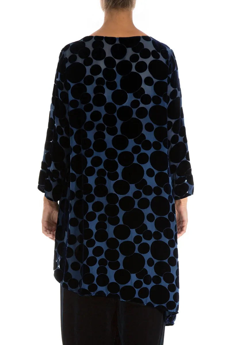 Asymmetrical Devoré Bubbles Royal Blue Silk Velvet Tunic 2