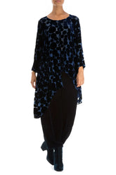 Asymmetrical Devoré Bubbles Royal Blue Silk Velvet Tunic 3