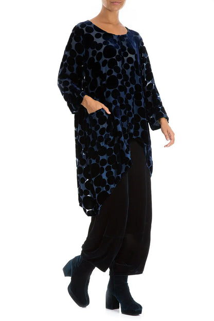 Asymmetrical Devoré Bubbles Royal Blue Silk Velvet Tunic 5