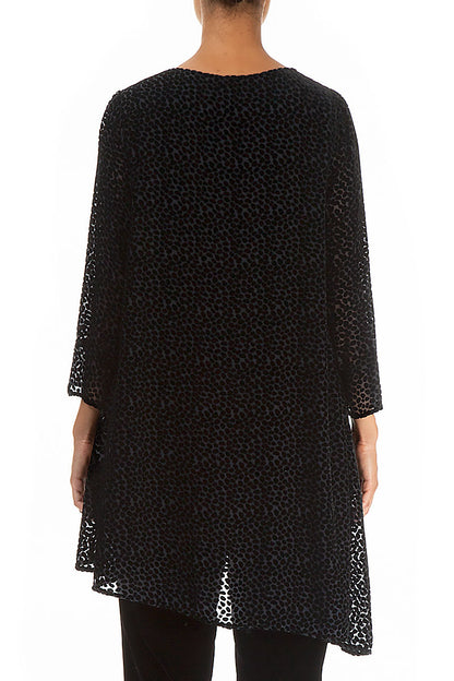 Asymmetrical Devoré Dot Black Silk Velvet Tunic