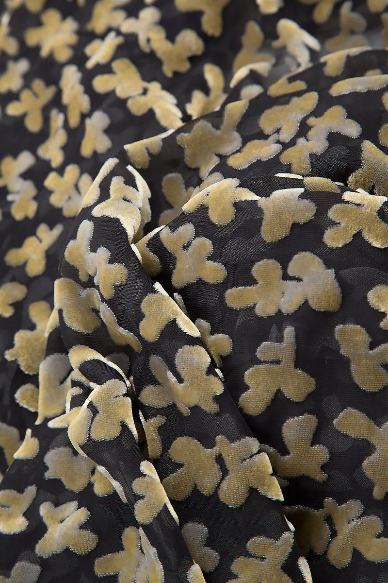 Asymmetrical Devoré Petals Gold Silk Velvet Tunic