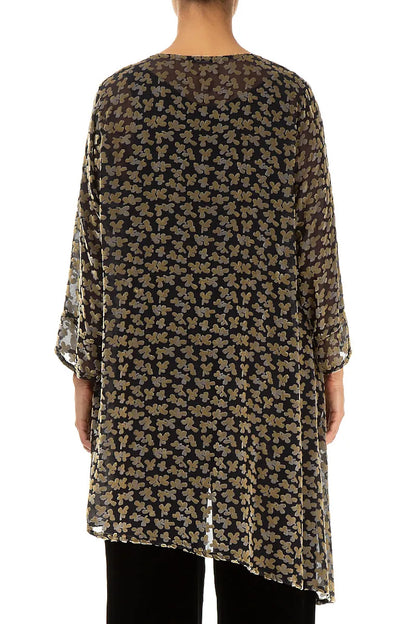 Asymmetrical Devoré Petals Gold Silk Velvet Tunic