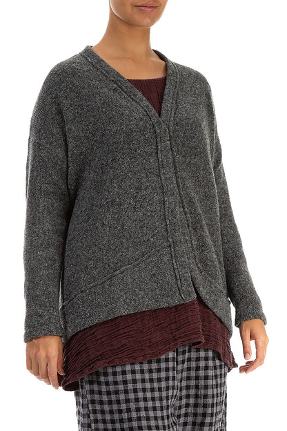 Asymmetrical Grey Wool Cardigan