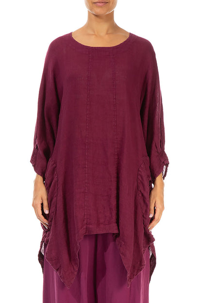 Asymmetrical Hem Berry Linen Tunic