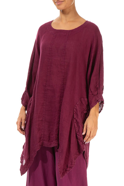 Asymmetrical Hem Berry Linen Tunic