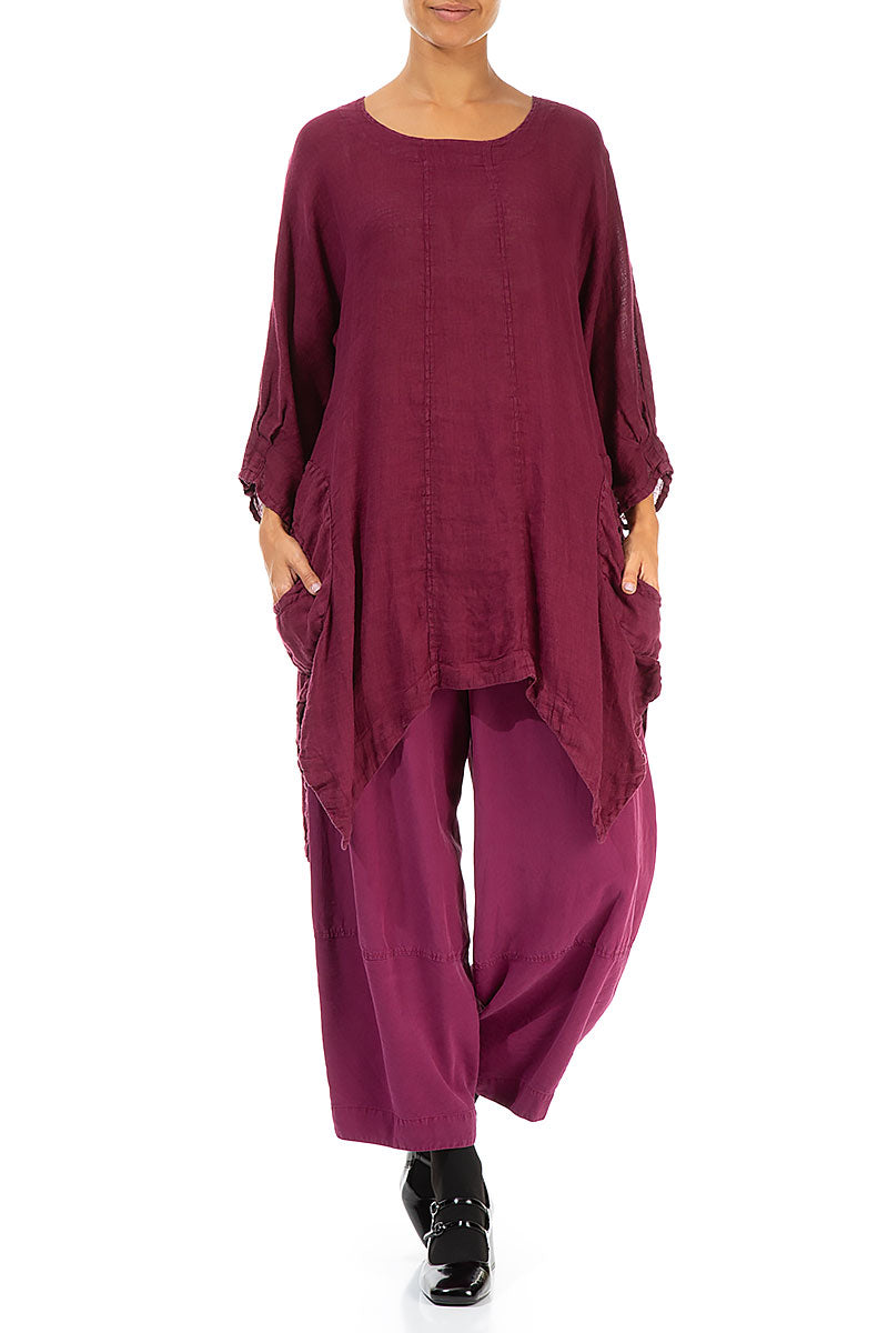 Asymmetrical Hem Berry Linen Tunic