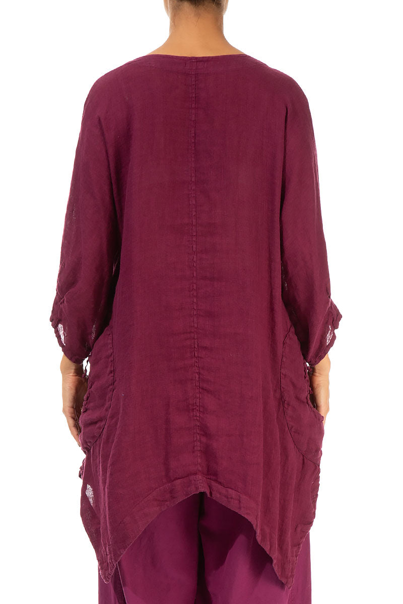 Asymmetrical Hem Berry Linen Tunic