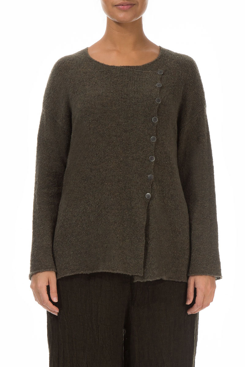 Asymmetrical Khaki Wool Cardigan 1