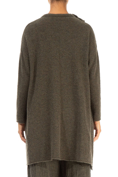 Asymmetrical Khaki Wool Cardigan