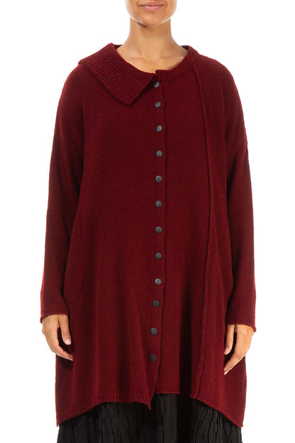 Asymmetrical Maroon Wool Cardigan