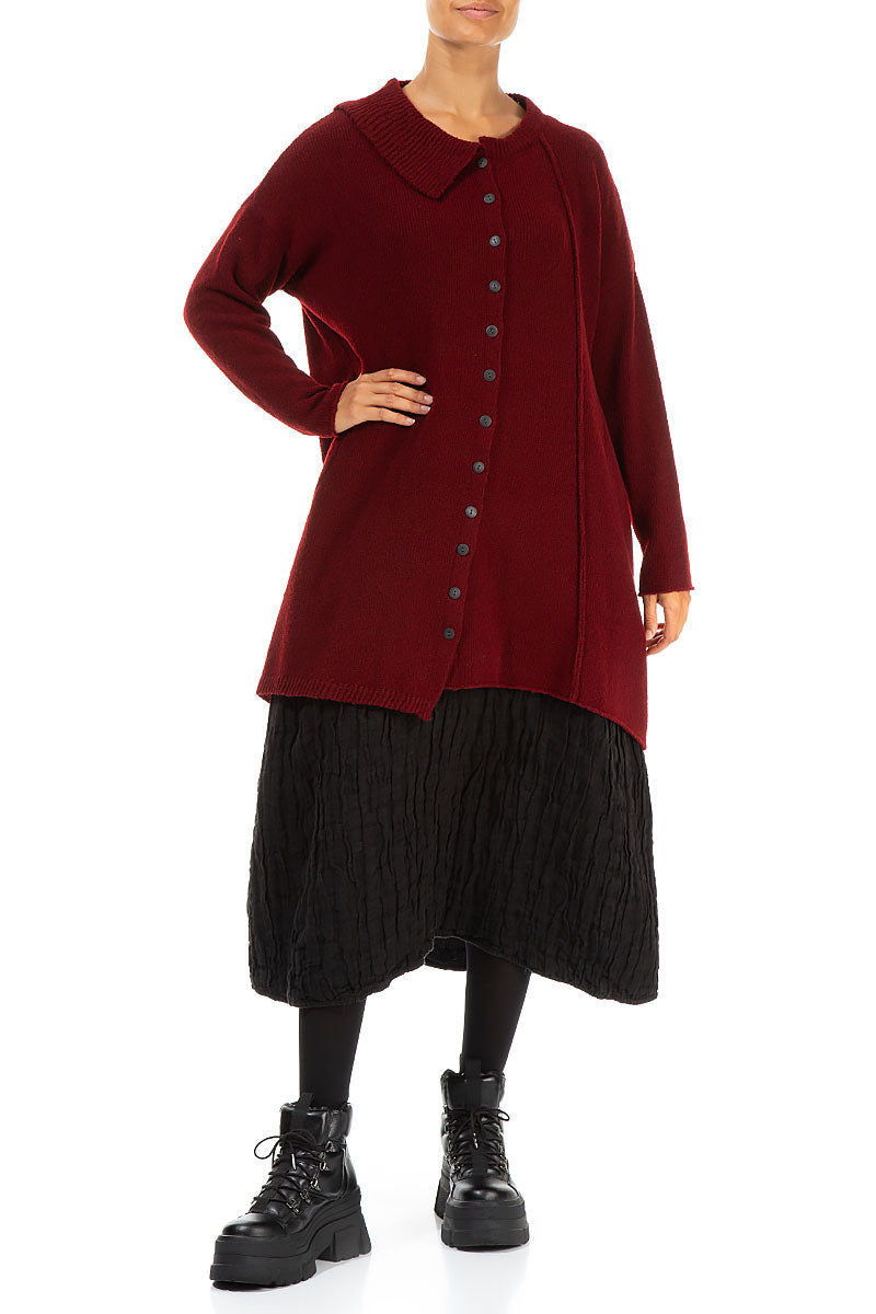 Asymmetrical Maroon Wool Cardigan