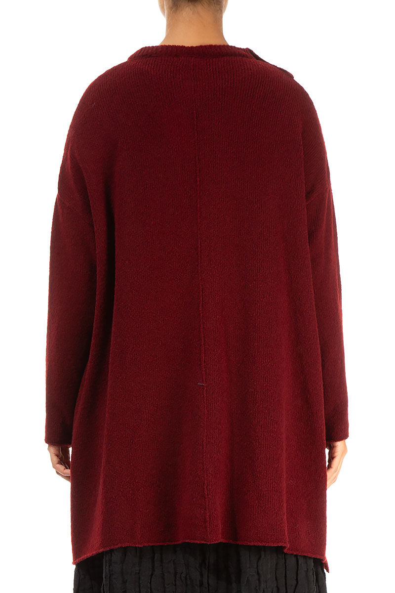 Asymmetrical Maroon Wool Cardigan