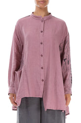 Asymmetrical Mauve Taupe Printed Back Linen Shirt 1