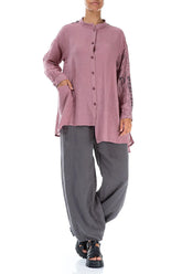 Asymmetrical Mauve Taupe Printed Back Linen Shirt 4