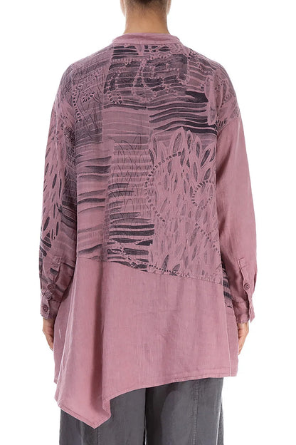 Asymmetrical Mauve Taupe Printed Back Linen Shirt 2