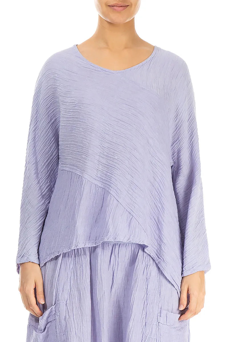 Asymmetrical Pattern Crinkled Lavender Silk Blouse 1