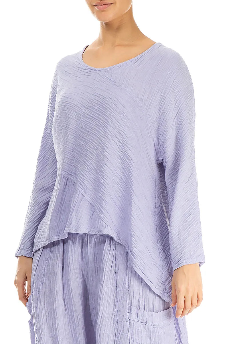 Asymmetrical Pattern Crinkled Lavender Silk Blouse 3