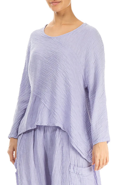 Asymmetrical Pattern Crinkled Lavender Silk Blouse 3