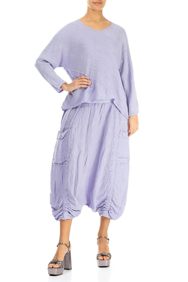 Asymmetrical Pattern Crinkled Lavender Silk Blouse 4
