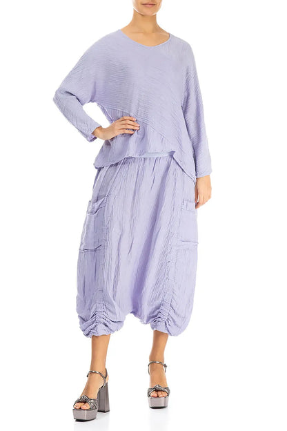 Asymmetrical Pattern Crinkled Lavender Silk Blouse 4