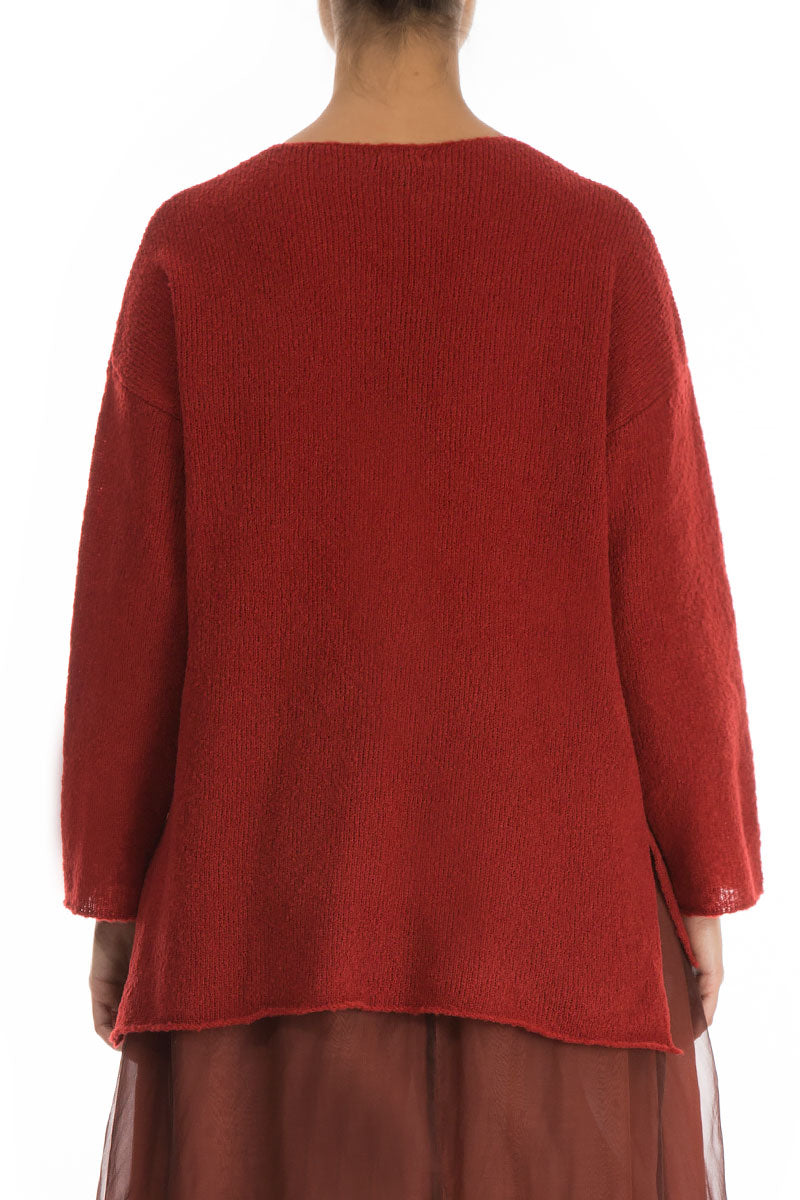 Asymmetrical Red Wool Cardigan