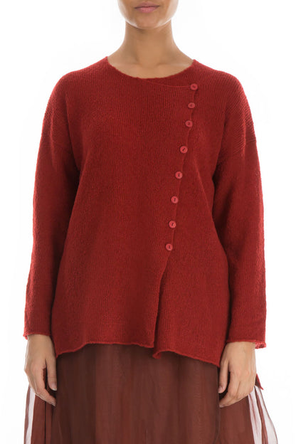 Asymmetrical Red Wool Cardigan