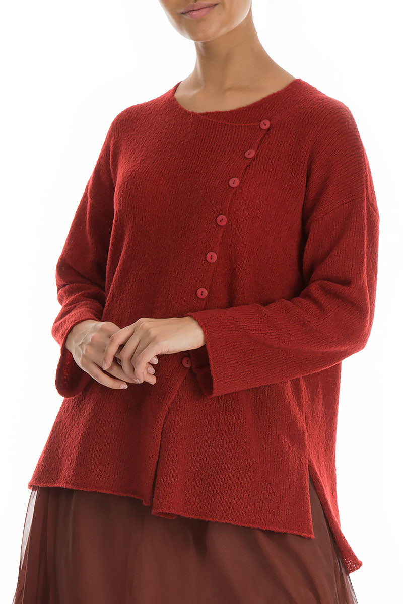 Asymmetrical Red Wool Cardigan