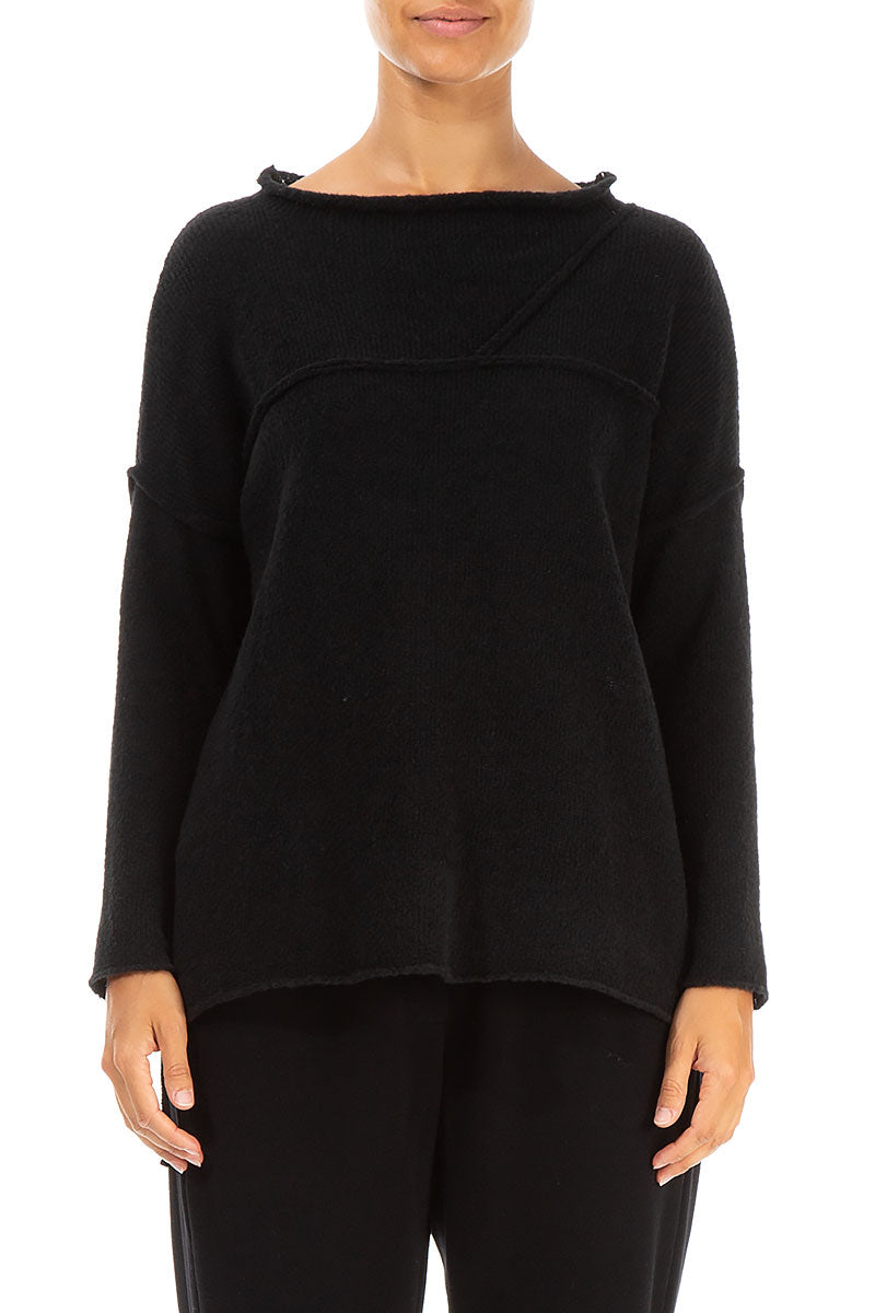 Asymmetrical Seams Black Wool Sweater