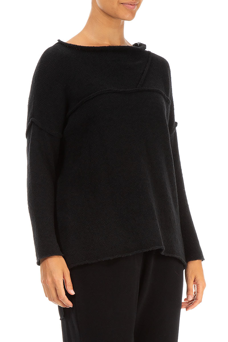 Asymmetrical Seams Black Wool Sweater