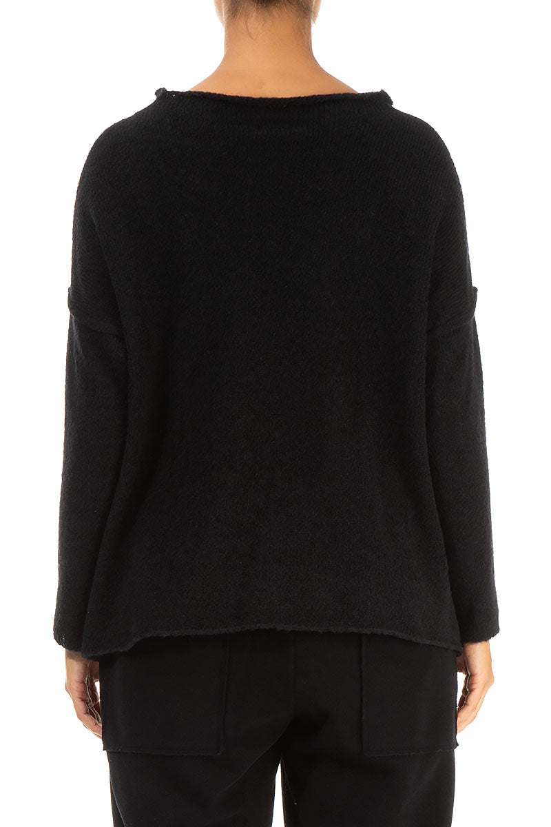 Asymmetrical Seams Black Wool Sweater