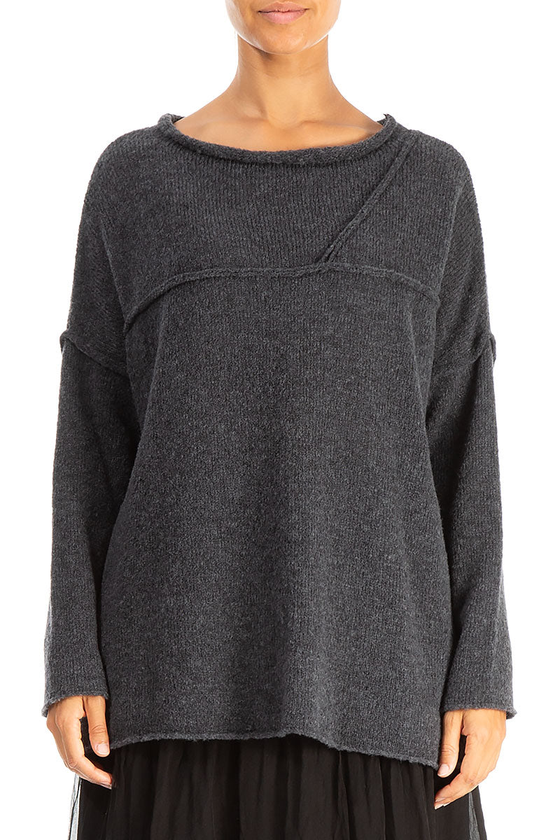 Asymmetrical Seams Dark Grey Wool Sweater