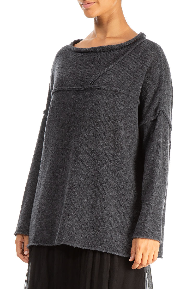 Asymmetrical Seams Dark Grey Wool Sweater