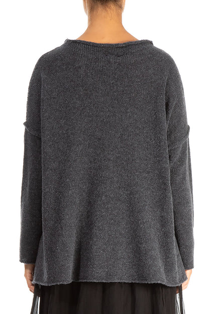 Asymmetrical Seams Dark Grey Wool Sweater