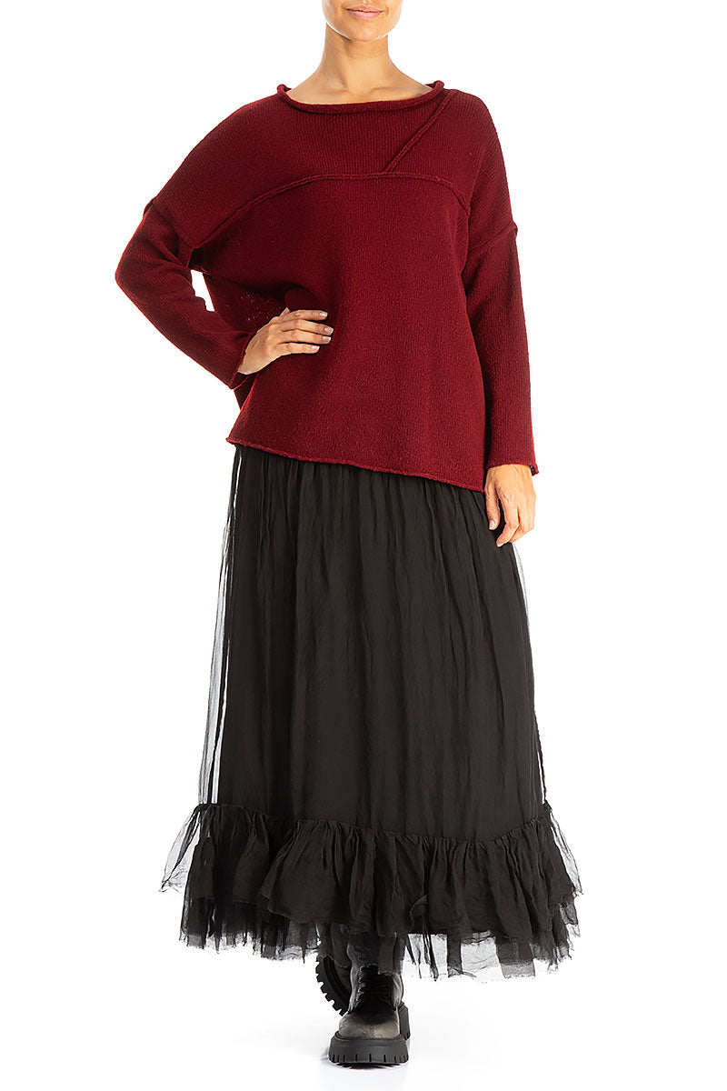 Asymmetrical Seams Maroon Wool Sweater