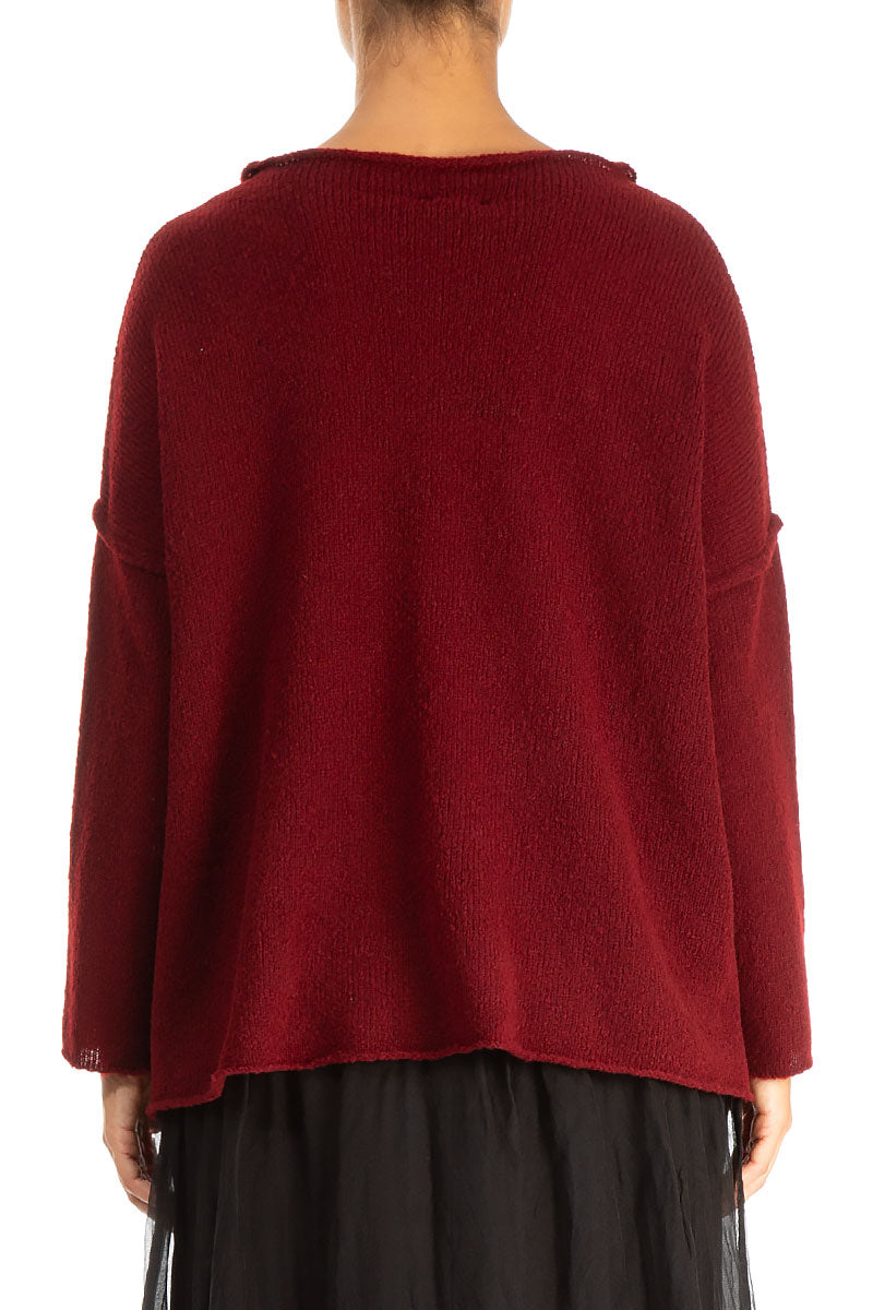 Asymmetrical Seams Maroon Wool Sweater