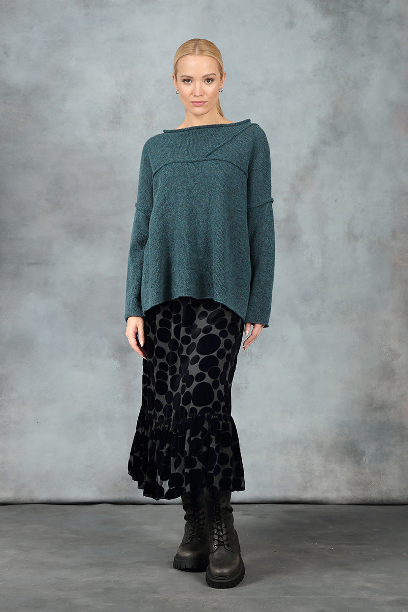 Asymmetrical Seams Teal Wool Sweater