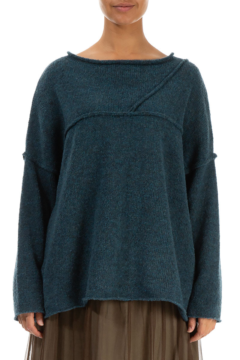 Asymmetrical Seams Teal Wool Sweater