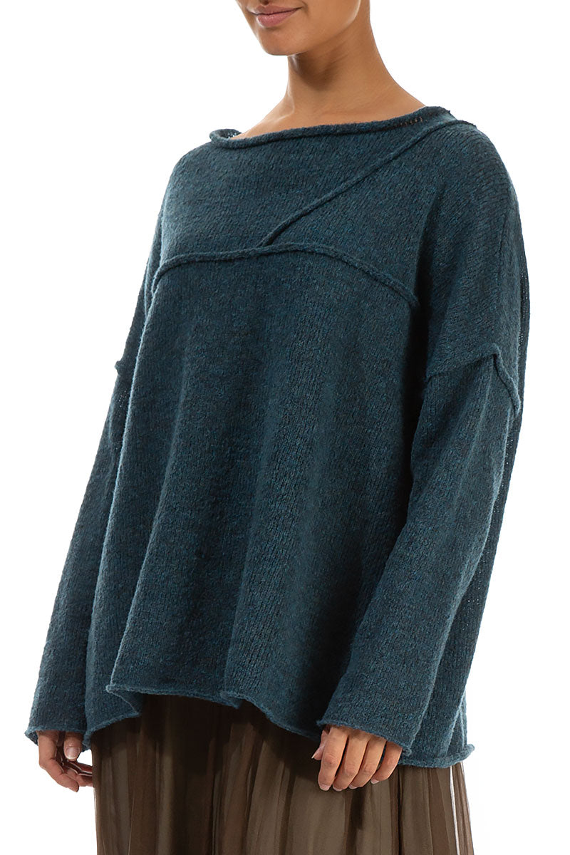 Asymmetrical Seams Teal Wool Sweater