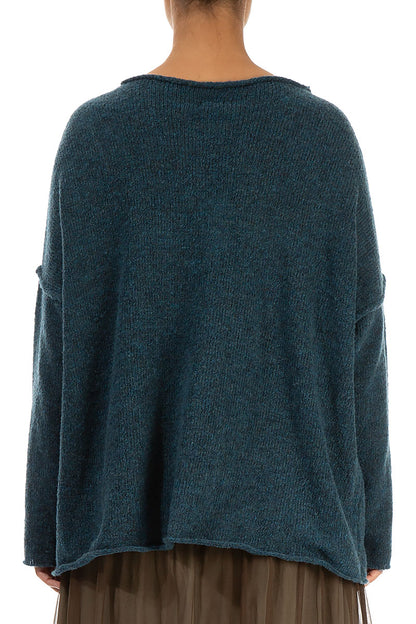 Asymmetrical Seams Teal Wool Sweater