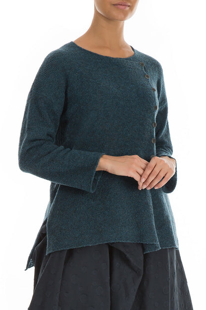 Asymmetrical Teal Wool Cardigan