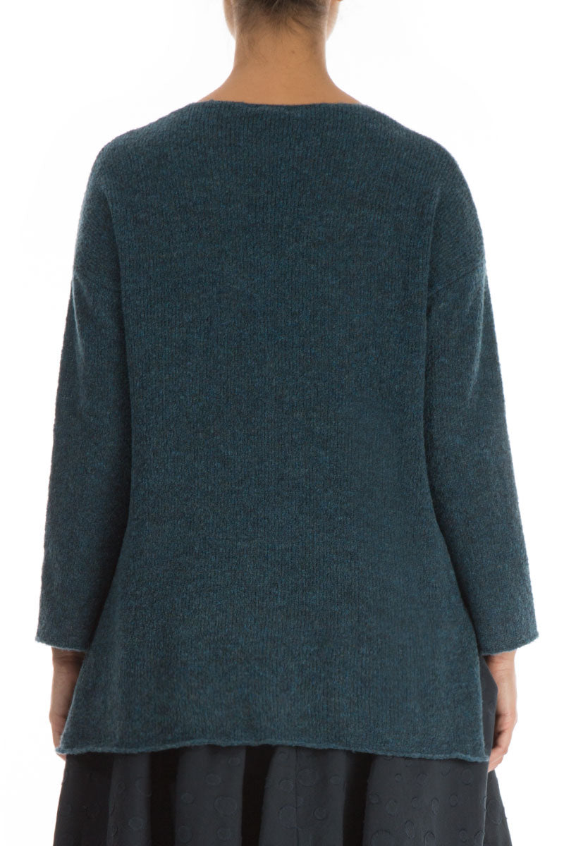 Asymmetrical Teal Wool Cardigan