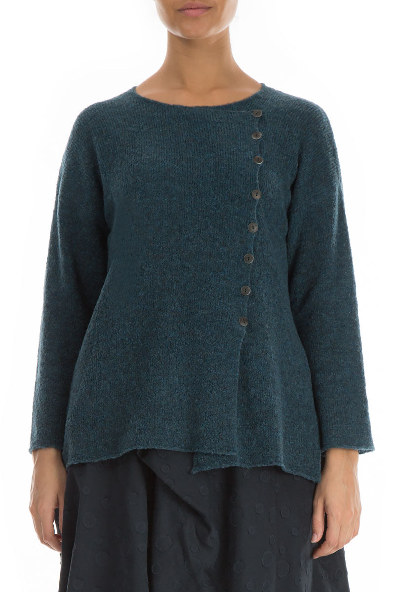 Asymmetrical Teal Wool Cardigan